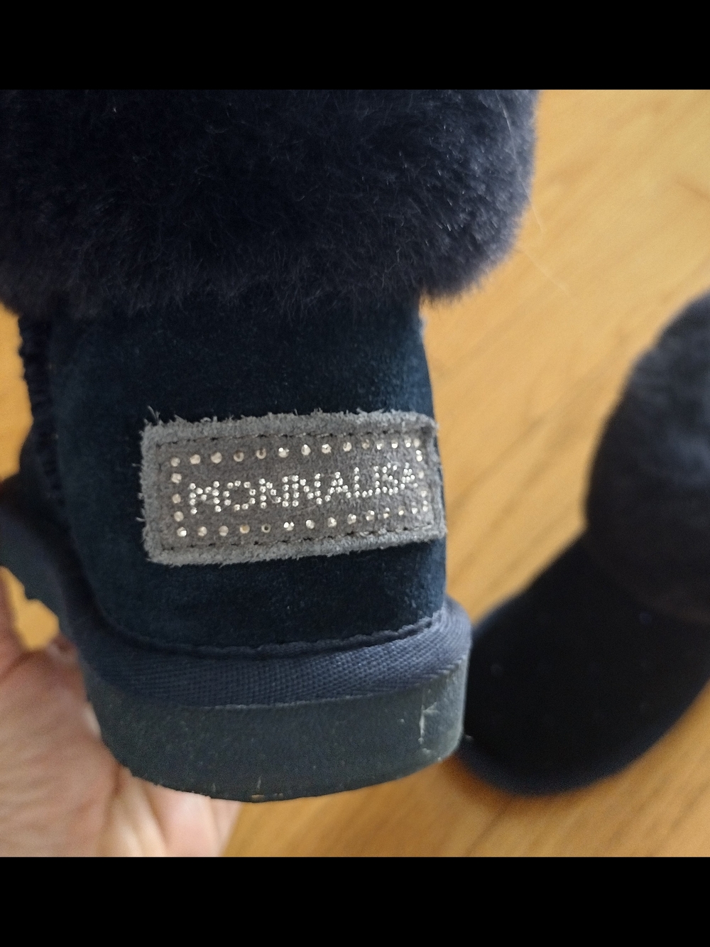 Kids Monnalisa Crusted Leather with Plush Inner Navy Blue Winter Boots